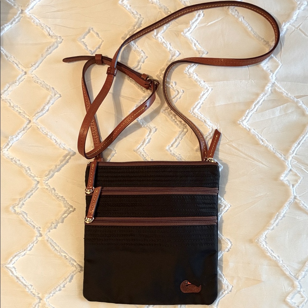 Dooney and Burke Crossbody Travel Bag in Black with Brown Trim